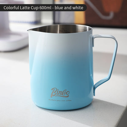 BINCOO Coffee Pull Flower Vat Coffee Cylinder Stainless Steel Milk Frothing Cylinder Milk Frothing Cups 350ML/600ML