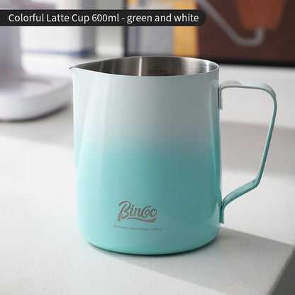 BINCOO Coffee Pull Flower Vat Coffee Cylinder Stainless Steel Milk Frothing Cylinder Milk Frothing Cups 350ML/600ML