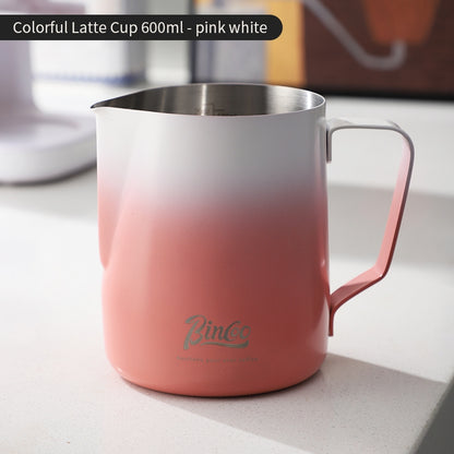 BINCOO Coffee Pull Flower Vat Coffee Cylinder Stainless Steel Milk Frothing Cylinder Milk Frothing Cups 350ML/600ML