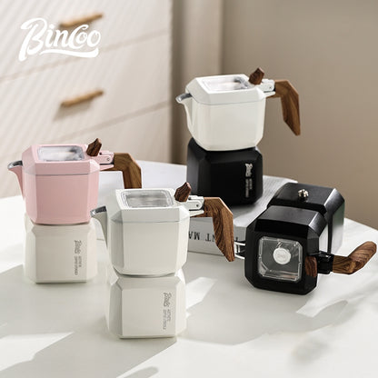 BINCOO Double Valve Moka Pot  with Electric Ceramic Stove Set Household Small Italian Hand Grinding Coffee Machine Coffee Utensil Set 2Cups