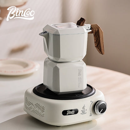 BINCOO Double Valve Moka Pot  with Electric Ceramic Stove Set Household Small Italian Hand Grinding Coffee Machine Coffee Utensil Set 2Cups