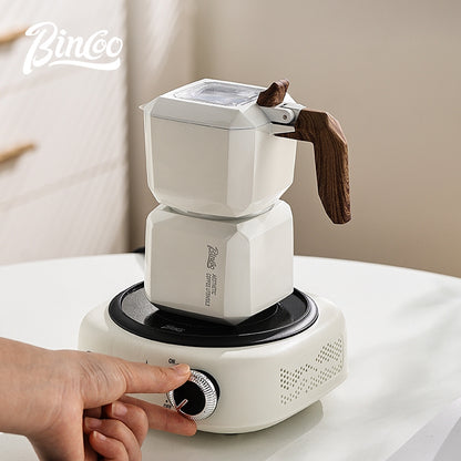 BINCOO Double Valve Moka Pot  with Electric Ceramic Stove Set Household Small Italian Hand Grinding Coffee Machine Coffee Utensil Set 2Cups