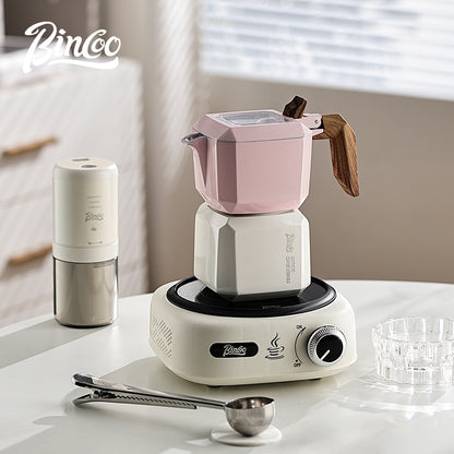 BINCOO Double Valve Moka Pot  with Electric Ceramic Stove Set Household Small Italian Hand Grinding Coffee Machine Coffee Utensil Set 2Cups