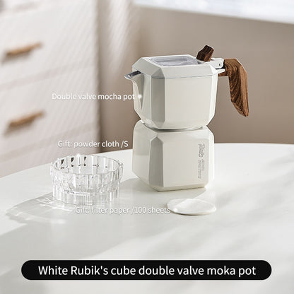 BINCOO Double Valve Moka Pot  with Electric Ceramic Stove Set Household Small Italian Hand Grinding Coffee Machine Coffee Utensil Set 2Cups