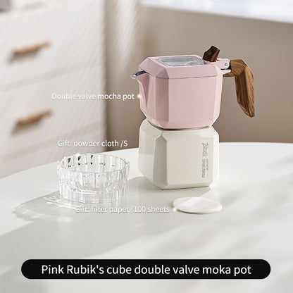 BINCOO Double Valve Moka Pot  with Electric Ceramic Stove Set Household Small Italian Hand Grinding Coffee Machine Coffee Utensil Set 2Cups