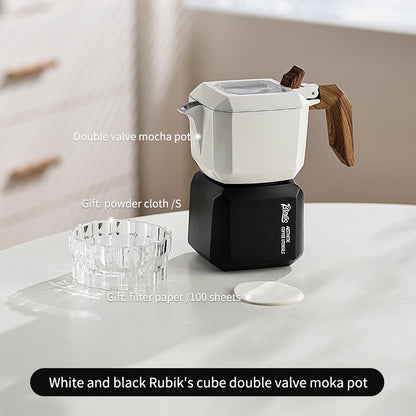 BINCOO Double Valve Moka Pot  with Electric Ceramic Stove Set Household Small Italian Hand Grinding Coffee Machine Coffee Utensil Set 2Cups