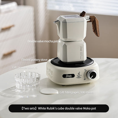 BINCOO Double Valve Moka Pot  with Electric Ceramic Stove Set Household Small Italian Hand Grinding Coffee Machine Coffee Utensil Set 2Cups