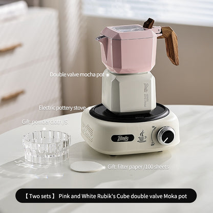 BINCOO Double Valve Moka Pot  with Electric Ceramic Stove Set Household Small Italian Hand Grinding Coffee Machine Coffee Utensil Set 2Cups