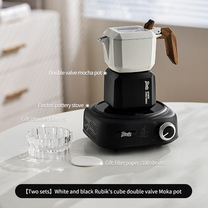 BINCOO Double Valve Moka Pot  with Electric Ceramic Stove Set Household Small Italian Hand Grinding Coffee Machine Coffee Utensil Set 2Cups