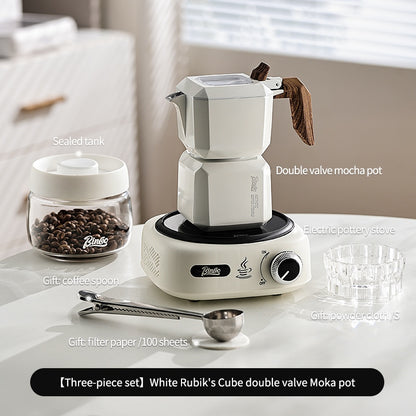 BINCOO Double Valve Moka Pot  with Electric Ceramic Stove Set Household Small Italian Hand Grinding Coffee Machine Coffee Utensil Set 2Cups