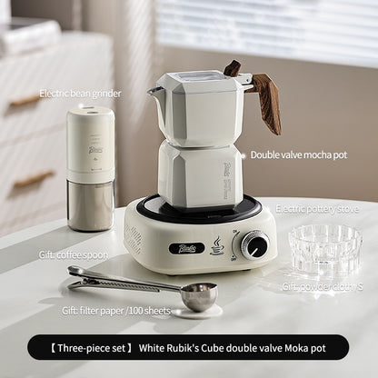BINCOO Double Valve Moka Pot  with Electric Ceramic Stove Set Household Small Italian Hand Grinding Coffee Machine Coffee Utensil Set 2Cups