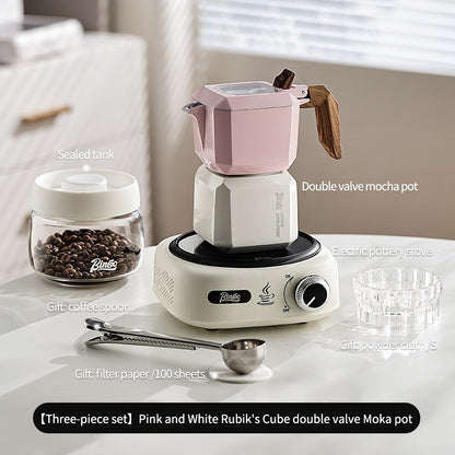 BINCOO Double Valve Moka Pot  with Electric Ceramic Stove Set Household Small Italian Hand Grinding Coffee Machine Coffee Utensil Set 2Cups
