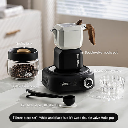 BINCOO Double Valve Moka Pot  with Electric Ceramic Stove Set Household Small Italian Hand Grinding Coffee Machine Coffee Utensil Set 2Cups