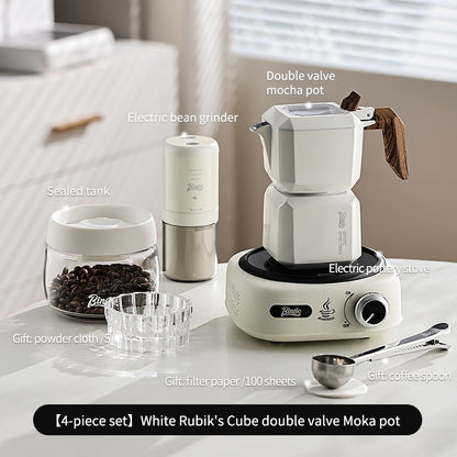 BINCOO Double Valve Moka Pot  with Electric Ceramic Stove Set Household Small Italian Hand Grinding Coffee Machine Coffee Utensil Set 2Cups