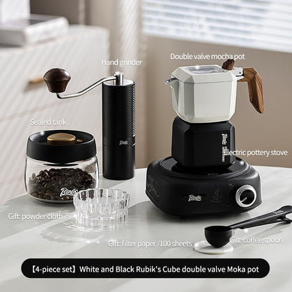 BINCOO Double Valve Moka Pot  with Electric Ceramic Stove Set Household Small Italian Hand Grinding Coffee Machine Coffee Utensil Set 2Cups