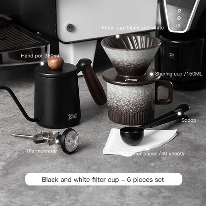 BINCOO Hand Brewed Coffee Pot Set Ceramic Filter Cup Sharing Pot Home Hand Grinder Coffee Machine Coffee Utensil Set
