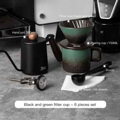 BINCOO Hand Brewed Coffee Pot Set Ceramic Filter Cup Sharing Pot Home Hand Grinder Coffee Machine Coffee Utensil Set