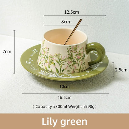 BINCOO Coffee Cup and Saucer Set Ceramic Mug Retro Light Luxury Gift Box for Holidays and Birthdays Best Gift 300ML