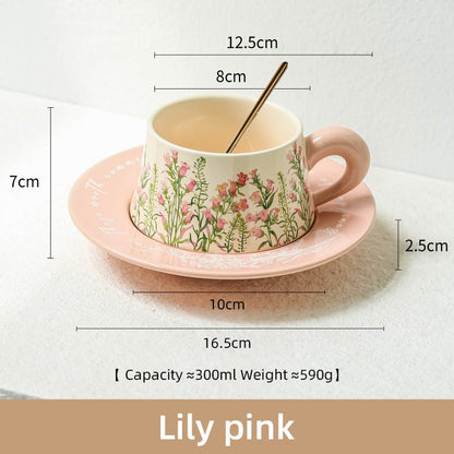 BINCOO Coffee Cup and Saucer Set Ceramic Mug Retro Light Luxury Gift Box for Holidays and Birthdays Best Gift 300ML