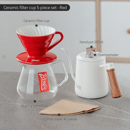 BINCOO Hand Brewed Coffee Pot Set Household Ceramic Filter Cup Coffee Sharing Pot Coffee Manual Grinder Coffee Equipment