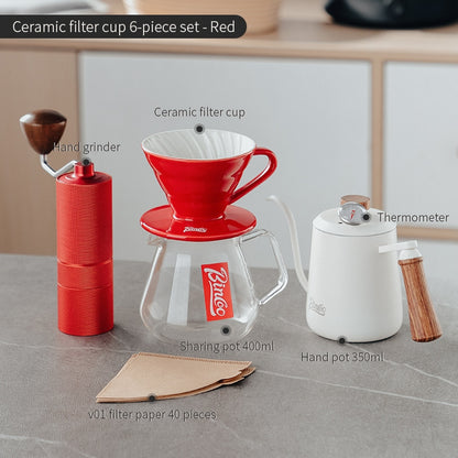 BINCOO Hand Brewed Coffee Pot Set Household Ceramic Filter Cup Coffee Sharing Pot Coffee Manual Grinder Coffee Equipment