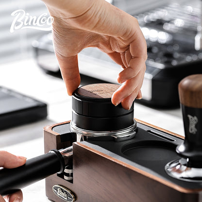 BINCOO Coffee Machine Handle Filling Bracket Walnut Tamping Powder Storage Base Powder Distributor and Tamper Set Coffee Utensils 51MM/58MM