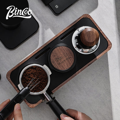 BINCOO Coffee Machine Handle Filling Bracket Walnut Tamping Powder Storage Base Powder Distributor and Tamper Set Coffee Utensils 51MM/58MM