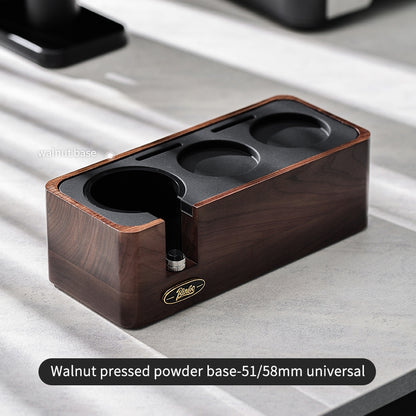 BINCOO Coffee Machine Handle Filling Bracket Walnut Tamping Powder Storage Base Powder Distributor and Tamper Set Coffee Utensils 51MM/58MM