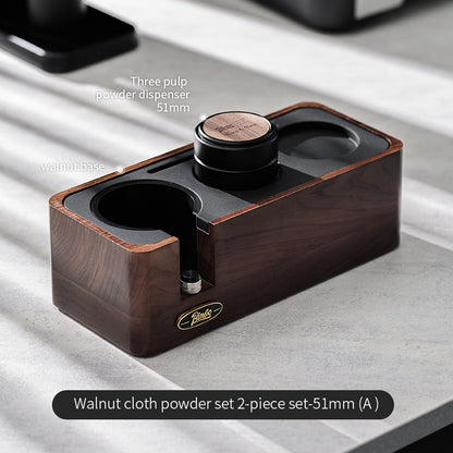 BINCOO Coffee Machine Handle Filling Bracket Walnut Tamping Powder Storage Base Powder Distributor and Tamper Set Coffee Utensils 51MM/58MM
