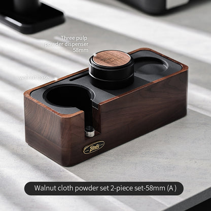 BINCOO Coffee Machine Handle Filling Bracket Walnut Tamping Powder Storage Base Powder Distributor and Tamper Set Coffee Utensils 51MM/58MM