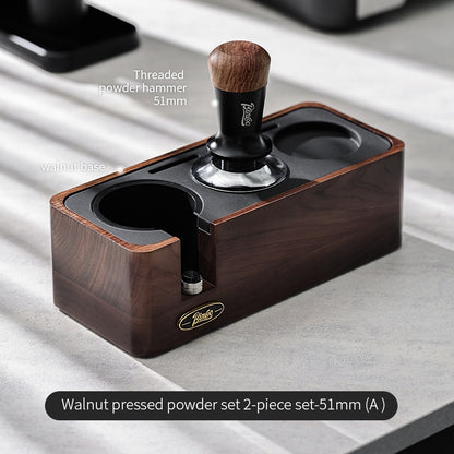BINCOO Coffee Machine Handle Filling Bracket Walnut Tamping Powder Storage Base Powder Distributor and Tamper Set Coffee Utensils 51MM/58MM
