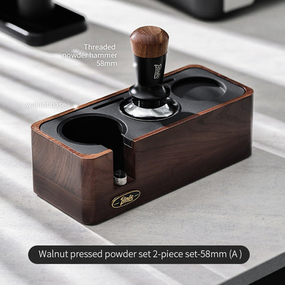 BINCOO Coffee Machine Handle Filling Bracket Walnut Tamping Powder Storage Base Powder Distributor and Tamper Set Coffee Utensils 51MM/58MM