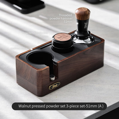 BINCOO Coffee Machine Handle Filling Bracket Walnut Tamping Powder Storage Base Powder Distributor and Tamper Set Coffee Utensils 51MM/58MM