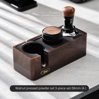 BINCOO Coffee Machine Handle Filling Bracket Walnut Tamping Powder Storage Base Powder Distributor and Tamper Set Coffee Utensils 51MM/58MM