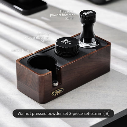 BINCOO Coffee Machine Handle Filling Bracket Walnut Tamping Powder Storage Base Powder Distributor and Tamper Set Coffee Utensils 51MM/58MM