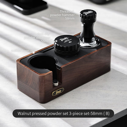 BINCOO Coffee Machine Handle Filling Bracket Walnut Tamping Powder Storage Base Powder Distributor and Tamper Set Coffee Utensils 51MM/58MM