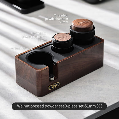 BINCOO Coffee Machine Handle Filling Bracket Walnut Tamping Powder Storage Base Powder Distributor and Tamper Set Coffee Utensils 51MM/58MM