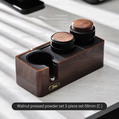 BINCOO Coffee Machine Handle Filling Bracket Walnut Tamping Powder Storage Base Powder Distributor and Tamper Set Coffee Utensils 51MM/58MM