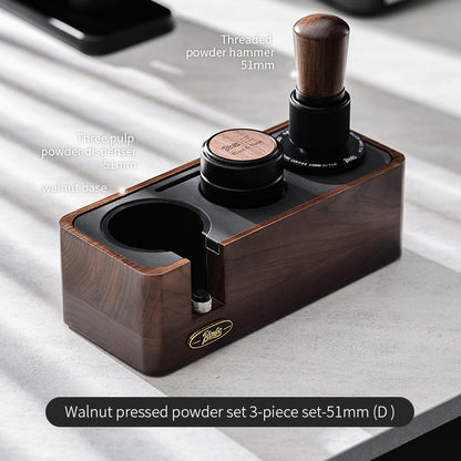BINCOO Coffee Machine Handle Filling Bracket Walnut Tamping Powder Storage Base Powder Distributor and Tamper Set Coffee Utensils 51MM/58MM