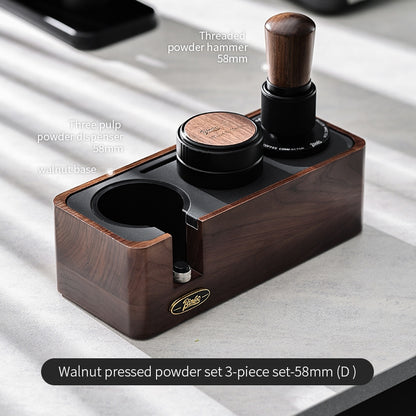 BINCOO Coffee Machine Handle Filling Bracket Walnut Tamping Powder Storage Base Powder Distributor and Tamper Set Coffee Utensils 51MM/58MM