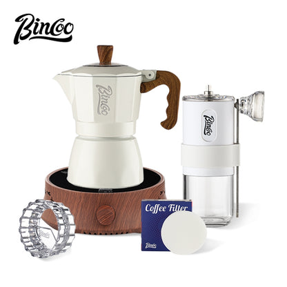 BINCOO Moka Pot with Electric Ceramic Stove Household Small Espresso Coffee Grinder Set for Office Outdoor 2Cups