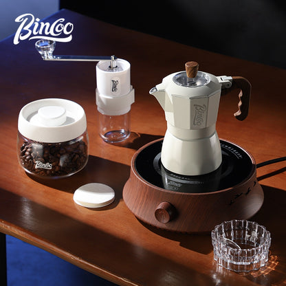 BINCOO Moka Pot with Electric Ceramic Stove Household Small Espresso Coffee Grinder Set for Office Outdoor 2Cups