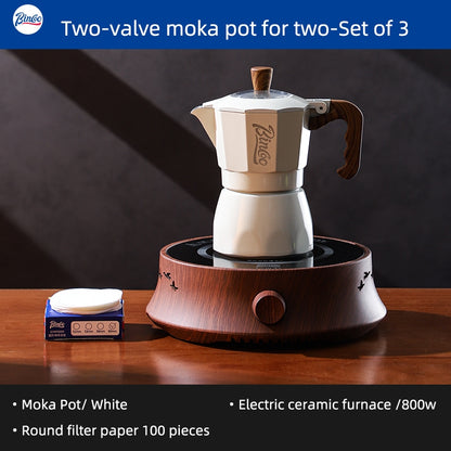 BINCOO Moka Pot with Electric Ceramic Stove Household Small Espresso Coffee Grinder Set for Office Outdoor 2Cups