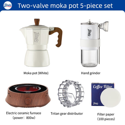 BINCOO Moka Pot with Electric Ceramic Stove Household Small Espresso Coffee Grinder Set for Office Outdoor 2Cups