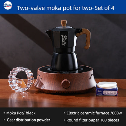 BINCOO Moka Pot with Electric Ceramic Stove Household Small Espresso Coffee Grinder Set for Office Outdoor 2Cups