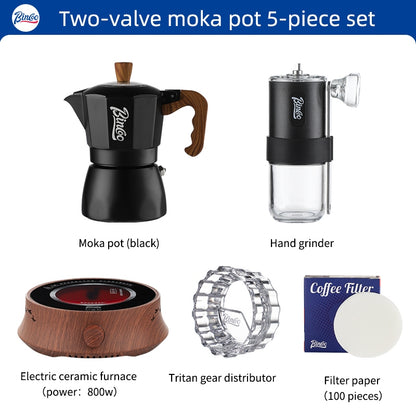 BINCOO Moka Pot with Electric Ceramic Stove Household Small Espresso Coffee Grinder Set for Office Outdoor 2Cups