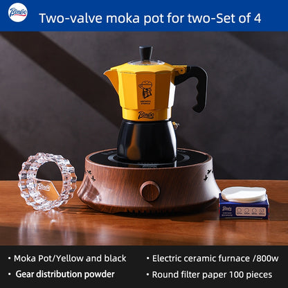 BINCOO Moka Pot with Electric Ceramic Stove Household Small Espresso Coffee Grinder Set for Office Outdoor 2Cups