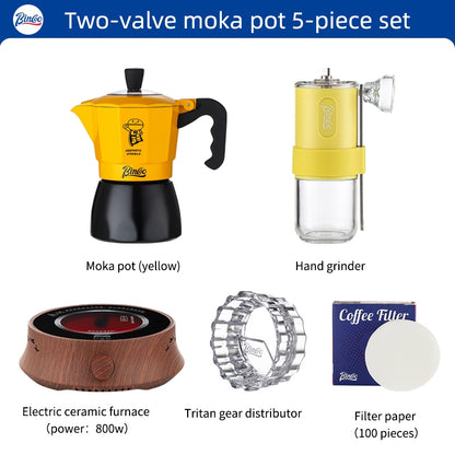 BINCOO Moka Pot with Electric Ceramic Stove Household Small Espresso Coffee Grinder Set for Office Outdoor 2Cups