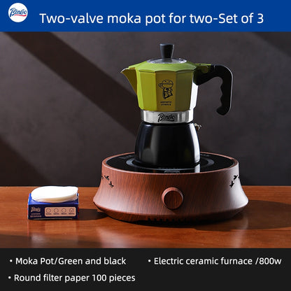 BINCOO Moka Pot with Electric Ceramic Stove Household Small Espresso Coffee Grinder Set for Office Outdoor 2Cups