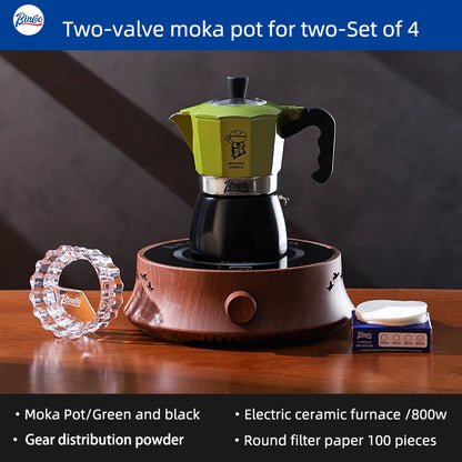 BINCOO Moka Pot with Electric Ceramic Stove Household Small Espresso Coffee Grinder Set for Office Outdoor 2Cups